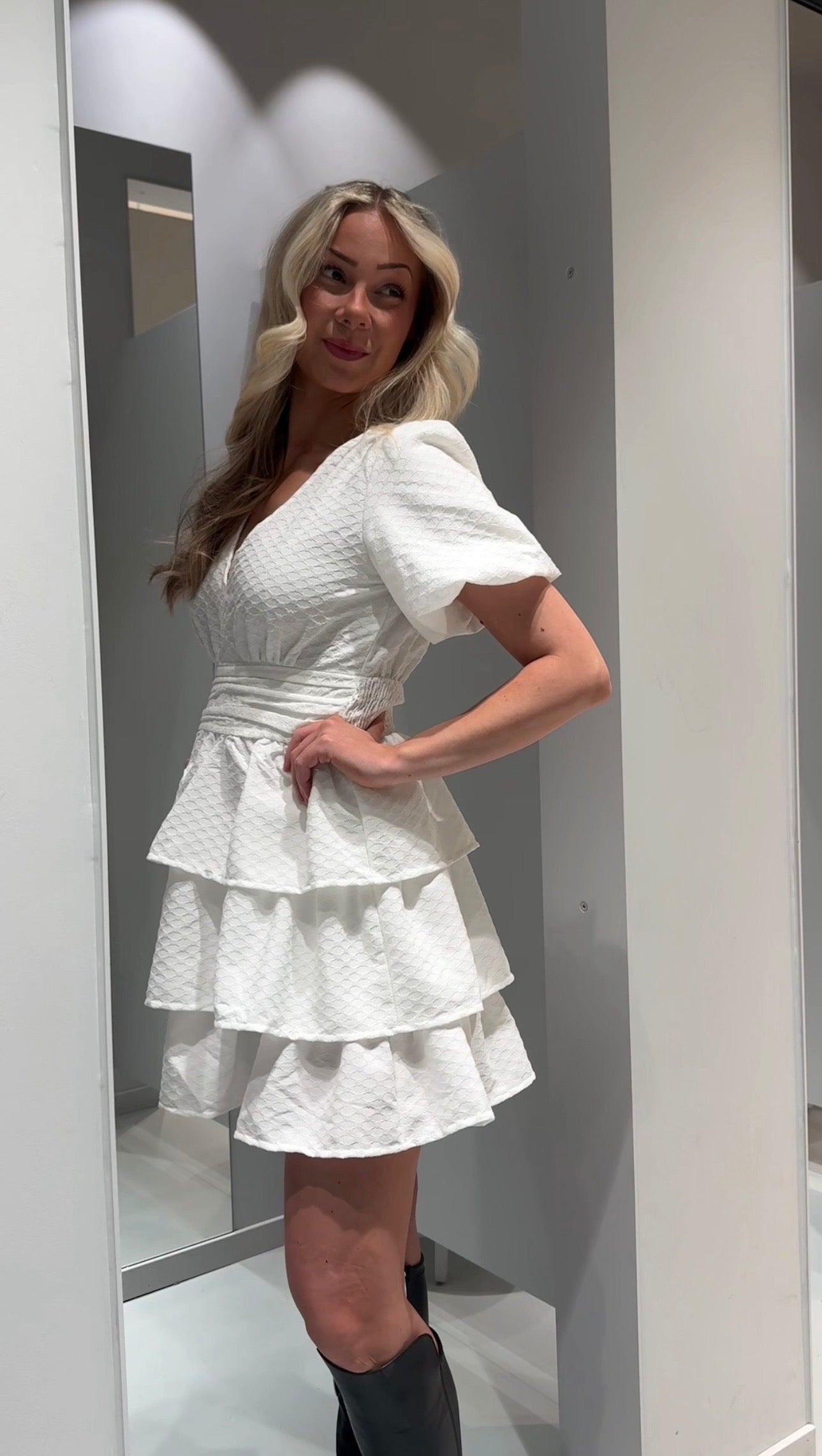 PCMONIKA Short Dress - Cloud Dancer