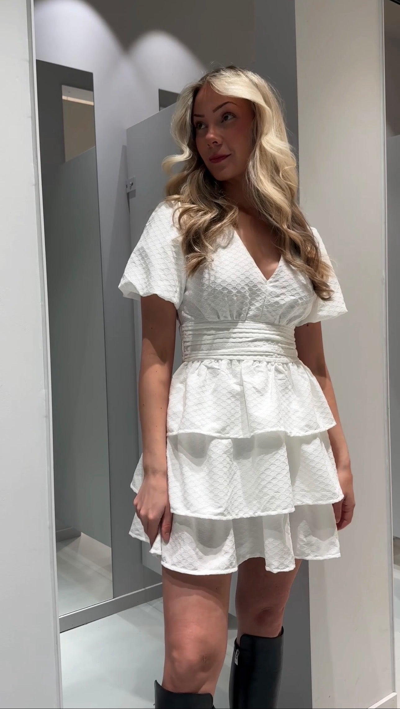 PCMONIKA Short Dress - Cloud Dancer