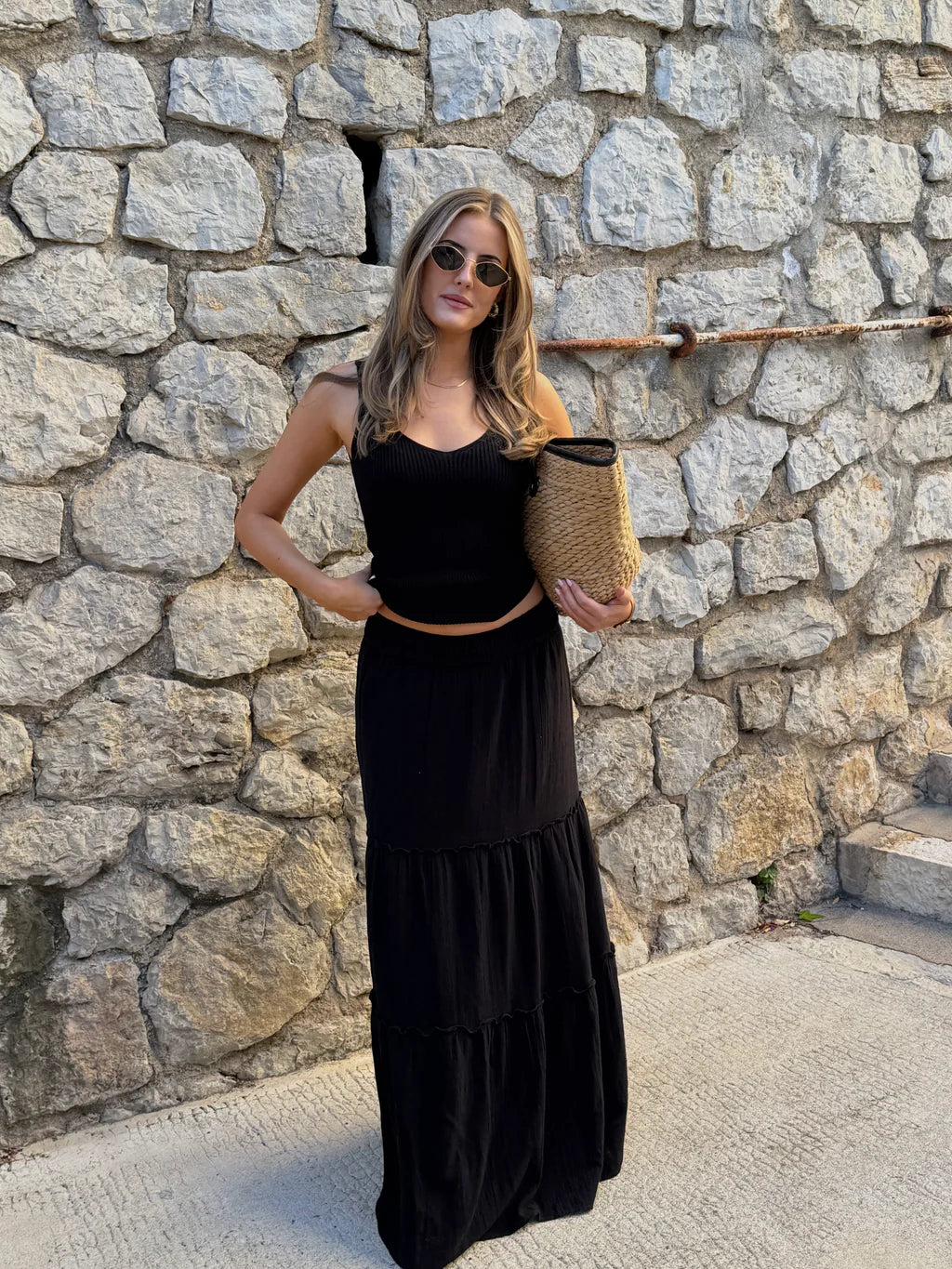 AWKEELEY Long Skirt - Black
