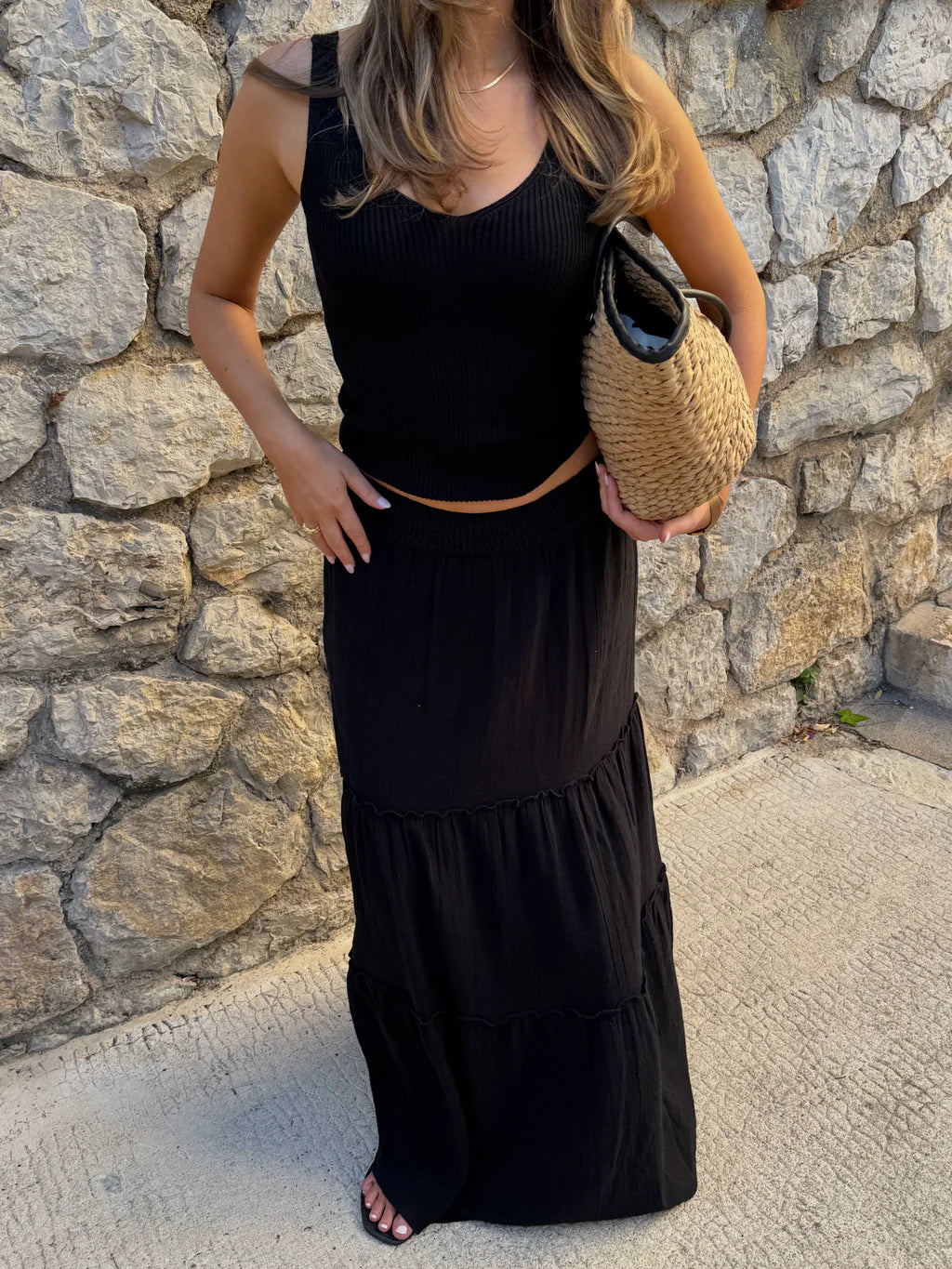 AWKEELEY Long Skirt - Black