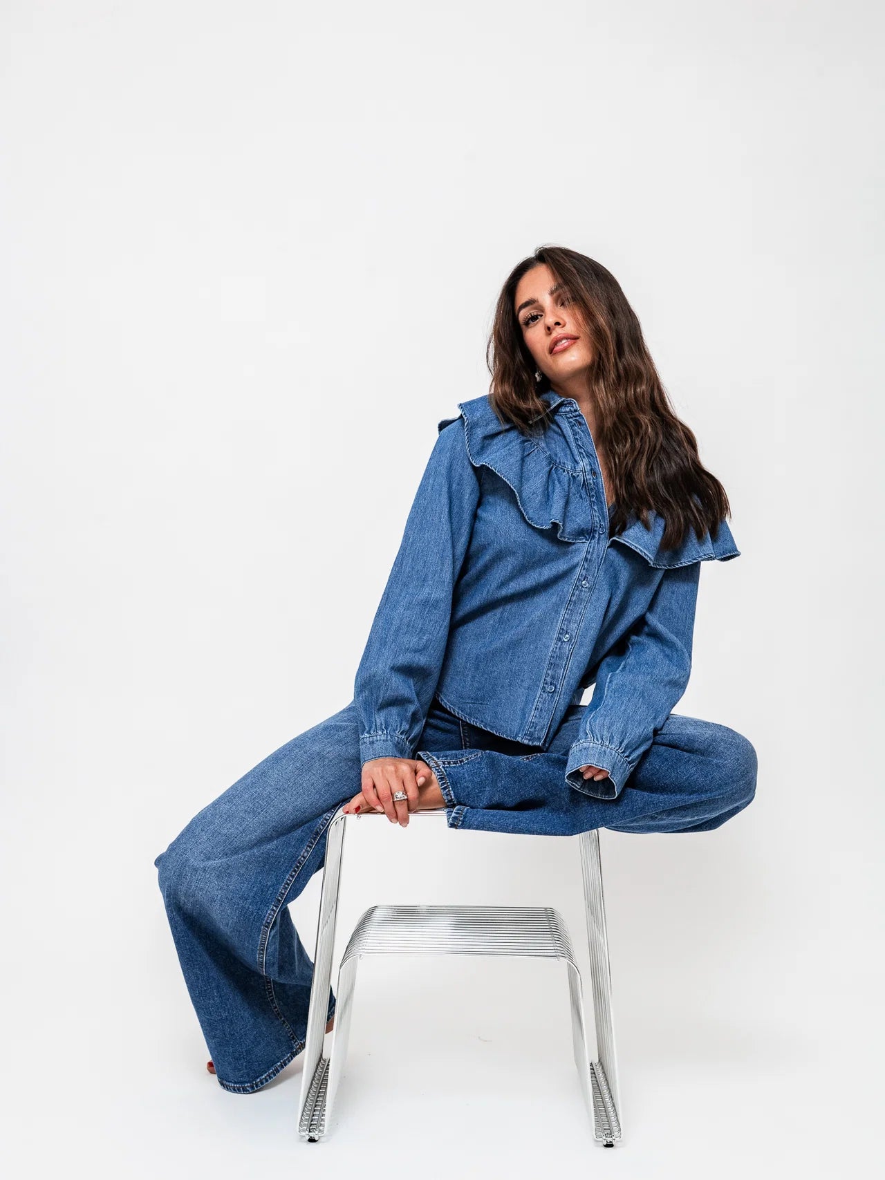 PCBIRKE Denim Shirt - Medium Blue Denim