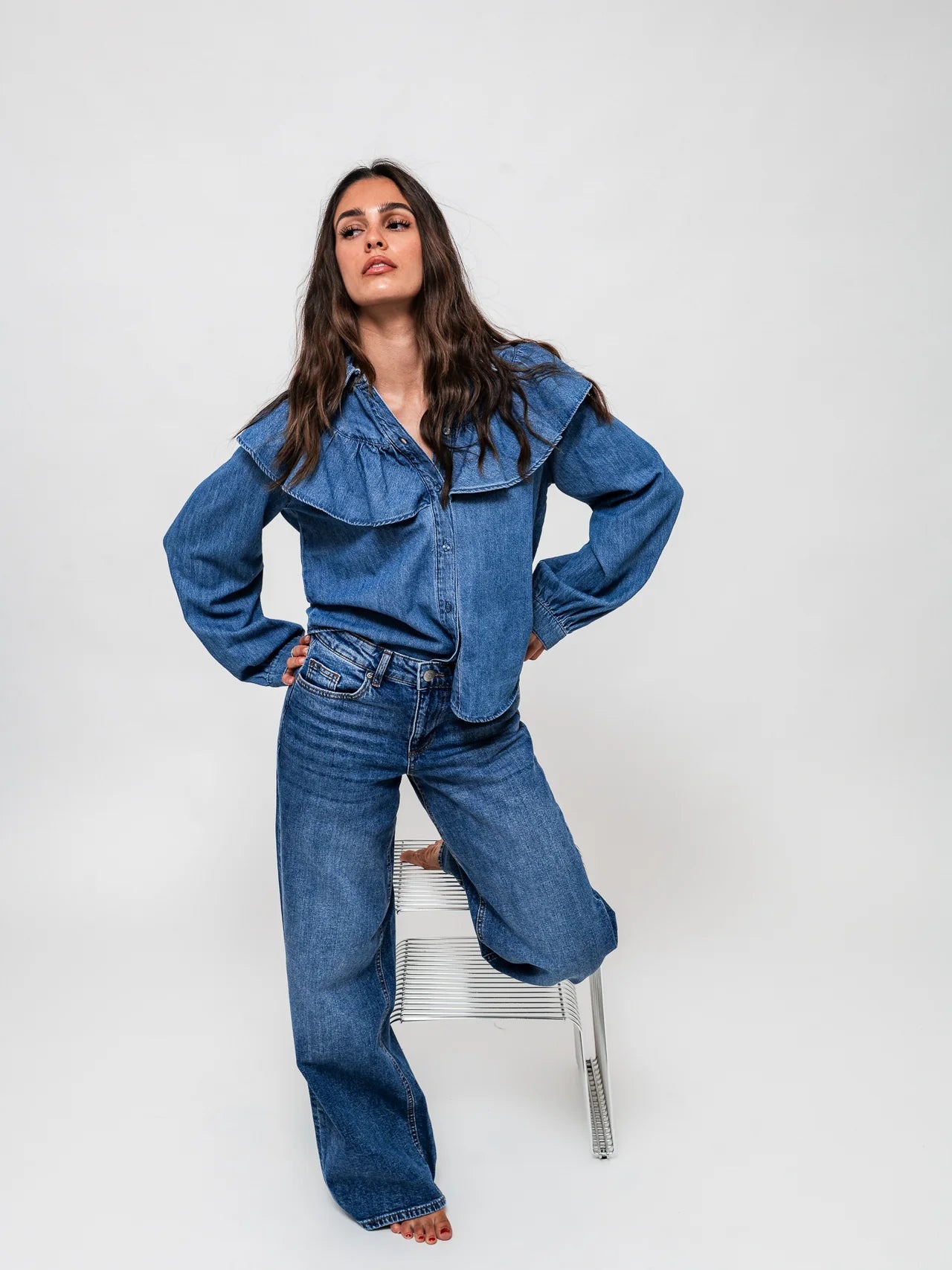 PCBIRKE Denim Shirt - Medium Blue Denim